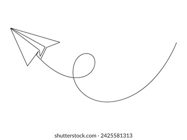 Continuous single line drawing of paper airplane. Isolated on white background vector illustration. Premium vector