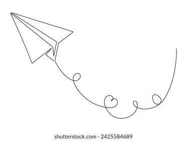 Continuous single line drawing of paper airplane vector illustration. Premium vector
