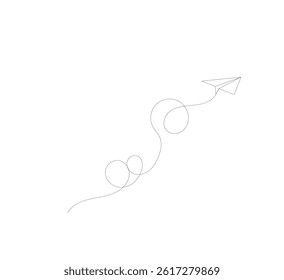 continuous single line drawing of a paper airplane flying,white background.line art vector illustration.aviation and travel logo