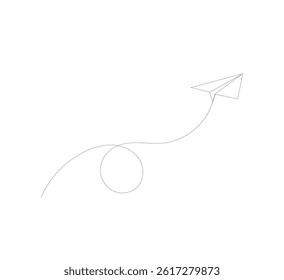 continuous single line drawing of a paper airplane flying,white background.line art vector illustration.aviation and travel logo