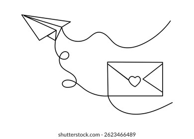 Desenho contínuo de linha única de plano de papel delineamento isolado vetor arte design