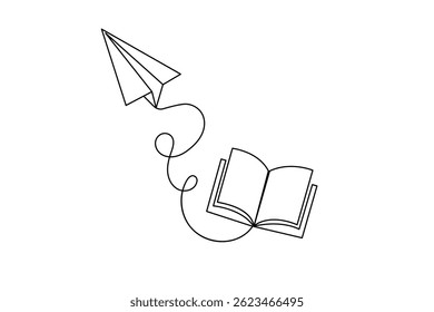 Continuous single line drawing of paper plane outline isolated vector art design