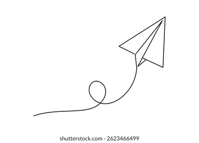 Continuous single line drawing of paper plane outline isolated vector art design
