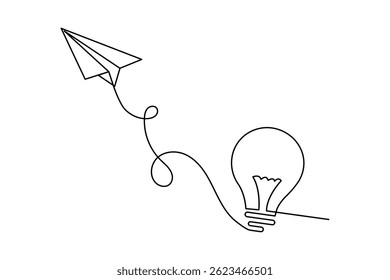 Continuous single line drawing of paper plane outline isolated vector art design