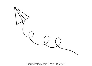 Continuous single line drawing of paper plane outline isolated vector art design