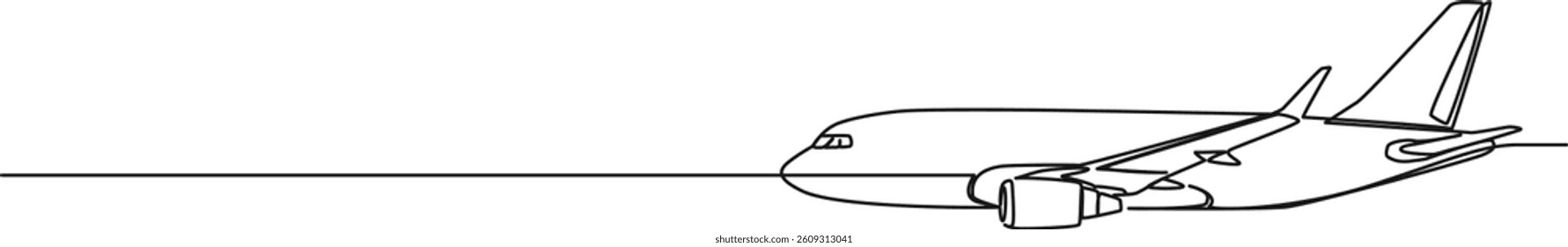 continuous single line drawing of a passenger plane, line art vector illustration