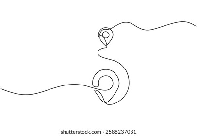 Continuous single line drawing of path and location pointers, Vector illustration of two geolocation icons and the distance between them.