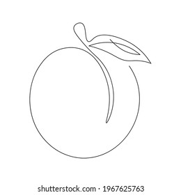 Continuous single line drawing of a peach. Drawing a whole fruit with a single line. Abstract style. Fruit drawn with one line.  ​Minimalistic vector illustration on white isolated background.