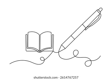 
Continuous single line drawing of pen outline vector art style                                                                                 