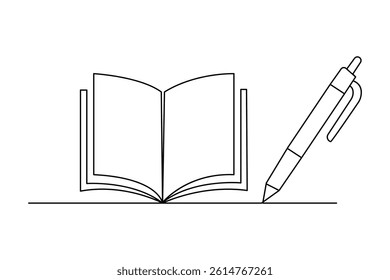 
Continuous single line drawing of pen outline vector art style                                                                                 