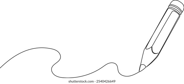 continuous single line drawing of pencil, line art vector illustration