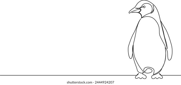 Kontinuierliche Einzellinienzeichnung von Pinguin, Line Art Vektorillustration