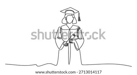 A continuous single line drawing of a person celebrating graduation and holding their diploma Vector, illustration