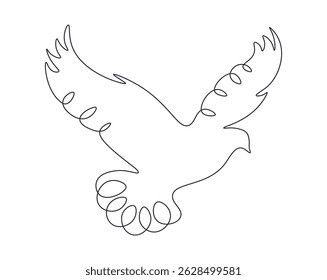 Continuous single line drawing pigeon. Peace and freedom bird symbol in one line. Flying dove silhouette. Editable stroke. Minimalistic doodle logo. Icon vector illustration white background.