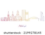Continuous Single Line drawing of Pittsburg Pennsylvania USA. Simple gradient colored line hand drawn style design for travel and destination concept