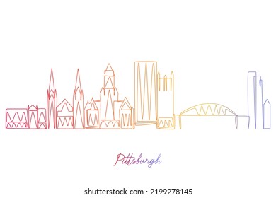 Continuous Single Line drawing of Pittsburg Pennsylvania USA. Simple gradient colored line hand drawn style design for travel and destination concept svg