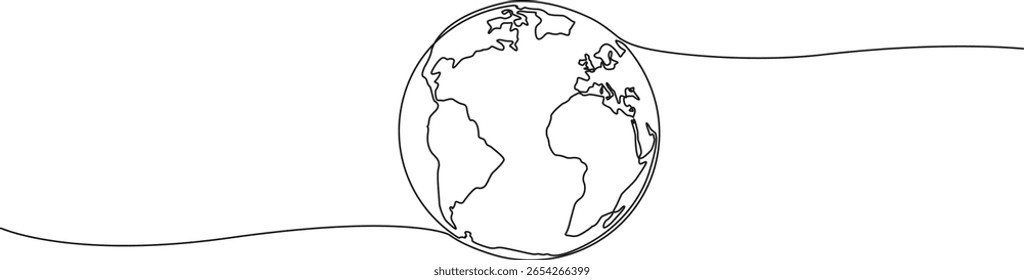 desenho contínuo de linha única do planeta terra, ilustração vetorial de arte de linha