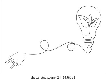 Kontinuierliche einzeilige Zeichnung der Pflanze im Inneren der Glühbirne. Vektor-Kunst-Illustration.
 