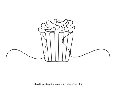 Continuous single line drawing of popcorn vector illustration