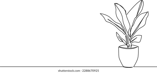 continuous single line drawing of potted plant, line art vector illustration