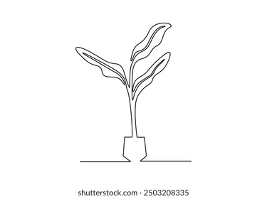 Continuous single line drawing of potted plant. Isolated on white background vector illustration