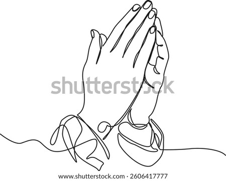 continuous single line drawing of praying hands, line art vector illustration
