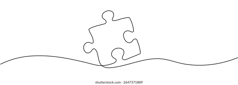 Desenho de linha única contínua da peça do quebra-cabeça. Metáfora empresarial de solução e solução de problemas. Um desenho de linha de peça de quebra-cabeça para ideia, negócios, processo de pensamento AVC editável
