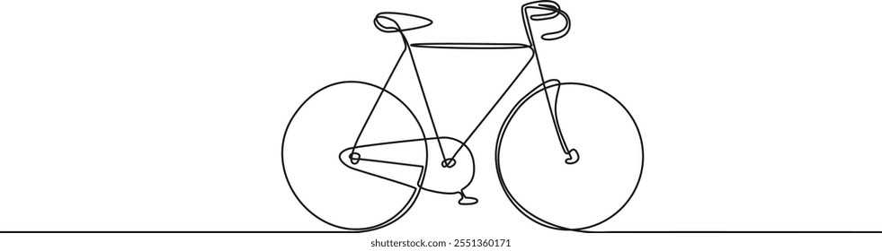 continuous single line drawing of racing bicycle, line art vector illustration