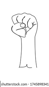 Continuous single line drawing of raised fist - symbol of victory, strength, revolution, power and solidarity. Vector illustration