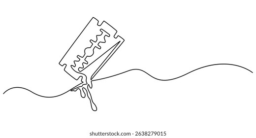 Continuous single line drawing of razor hand drawn picture silhouette line art cutting blade razor vector illustration, razor blade continuous line vector illustration, Line art cutting blade razor.