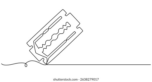 Continuous single line drawing of razor hand drawn picture silhouette line art cutting blade razor vector illustration, razor blade continuous line vector illustration, Line art cutting blade razor.