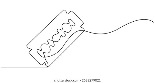 Continuous single line drawing of razor hand drawn picture silhouette line art cutting blade razor vector illustration, razor blade continuous line vector illustration, Line art cutting blade razor.