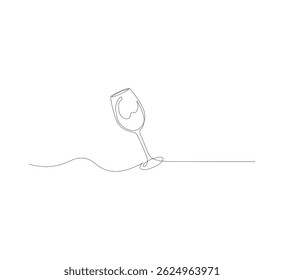 Continuous single line drawing of red wine glass. Alcoholic drinks and cocktails menu in editable strokes. White background, Scribble vector illustration