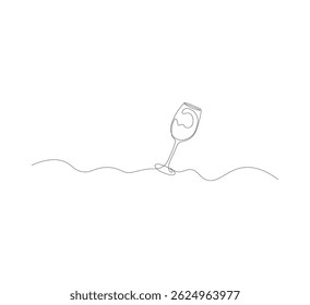 Continuous single line drawing of red wine glass. Alcoholic drinks and cocktails menu in editable strokes. White background, Scribble vector illustration