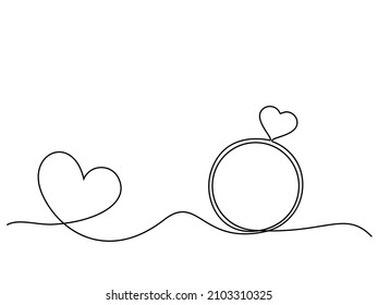 Continuous single line drawing of the ring. Valentine's Day.