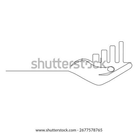 Continuous Single Line Drawing of Rising Financial Growth Chart, Minimalist Monoline Illustration of Economic Data, Business Investment and Statistics Growth Concept on White Background