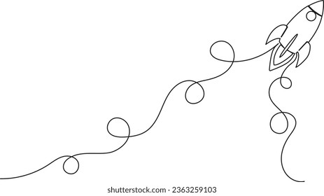 kontinuierliche Einzelzeilenzeichnung des Raketenabschusses, Raketenstart, Vektorgrafik