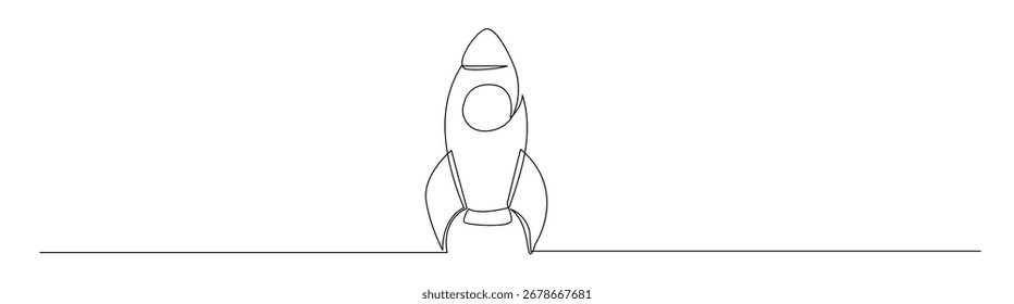 A continuous single line drawing of a rocket launching. Minimalist design suitable for innovation and startup concepts.