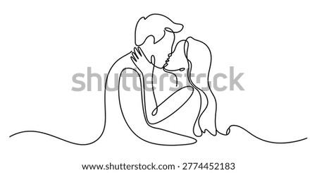 Continuous single line drawing of a romantic couple kissing and embracing each other Vector, illustration
