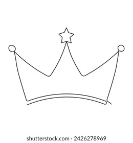 Continuous single line drawing of royal crown simple king crown outline vector art illustration design.