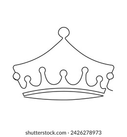 Continuous single line drawing of royal crown simple king crown outline vector art illustration design.