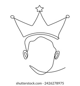 Dibujo continuo de una sola línea de diseño de ilustración vectorial de contorno de corona de rey simple real.