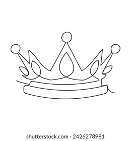 Continuous single line drawing of royal crown simple king crown outline vector art illustration design.