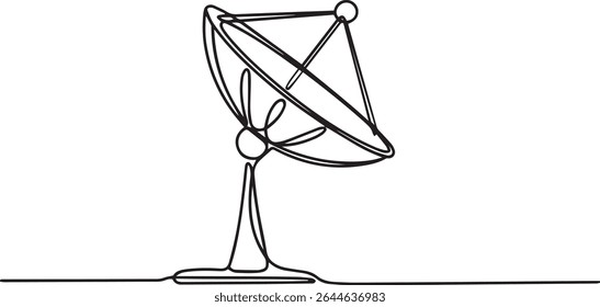 Desenho de linha única contínua de antena parabólica com anéis concêntricos, ilustração vetor mínimo sobre fundo branco


