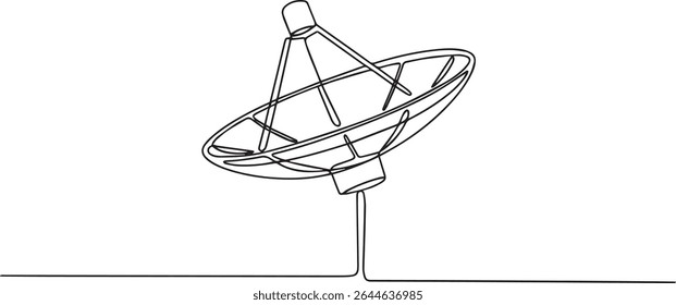 Desenho de linha única contínua de antena parabólica com anéis concêntricos, ilustração vetor mínimo sobre fundo branco

