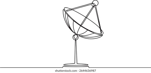 Desenho de linha única contínua de antena parabólica com anéis concêntricos, ilustração vetor mínimo sobre fundo branco

