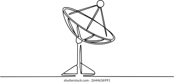 Desenho de linha única contínua de antena parabólica com anéis concêntricos, ilustração vetor mínimo sobre fundo branco

