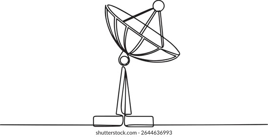 Desenho de linha única contínua de antena parabólica com anéis concêntricos, ilustração vetor mínimo sobre fundo branco

