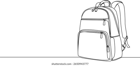 continuous single line drawing of a school bag, backpack line art vector illustration