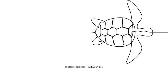 continuous single line drawing of sea turtle, line art vector illustration